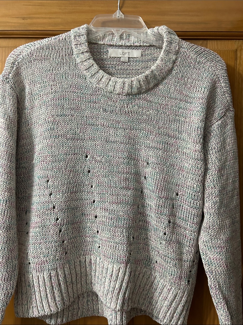 LOFT Cream Crewneck Sweater with Subtle Multicolor Flecks